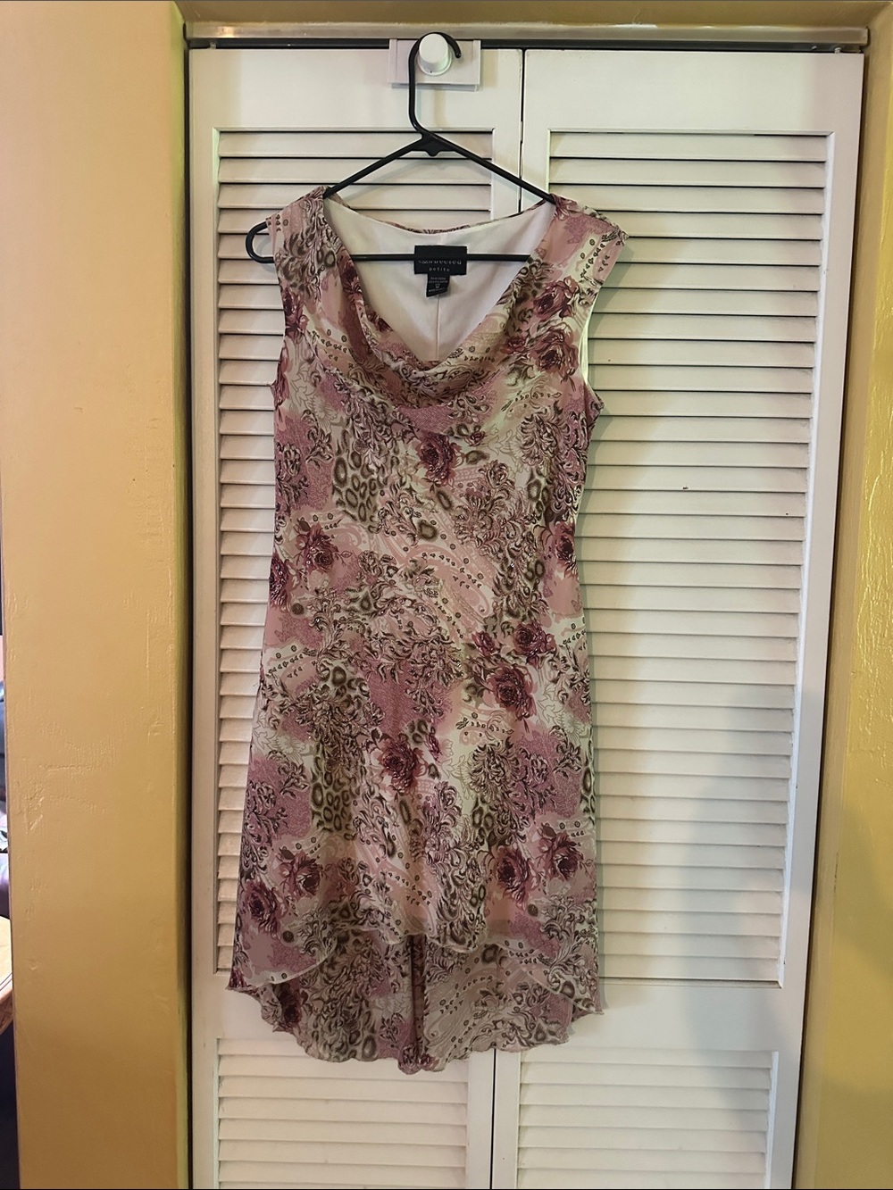 Cowl Neck Floral Midi Dress in Blush Pink
